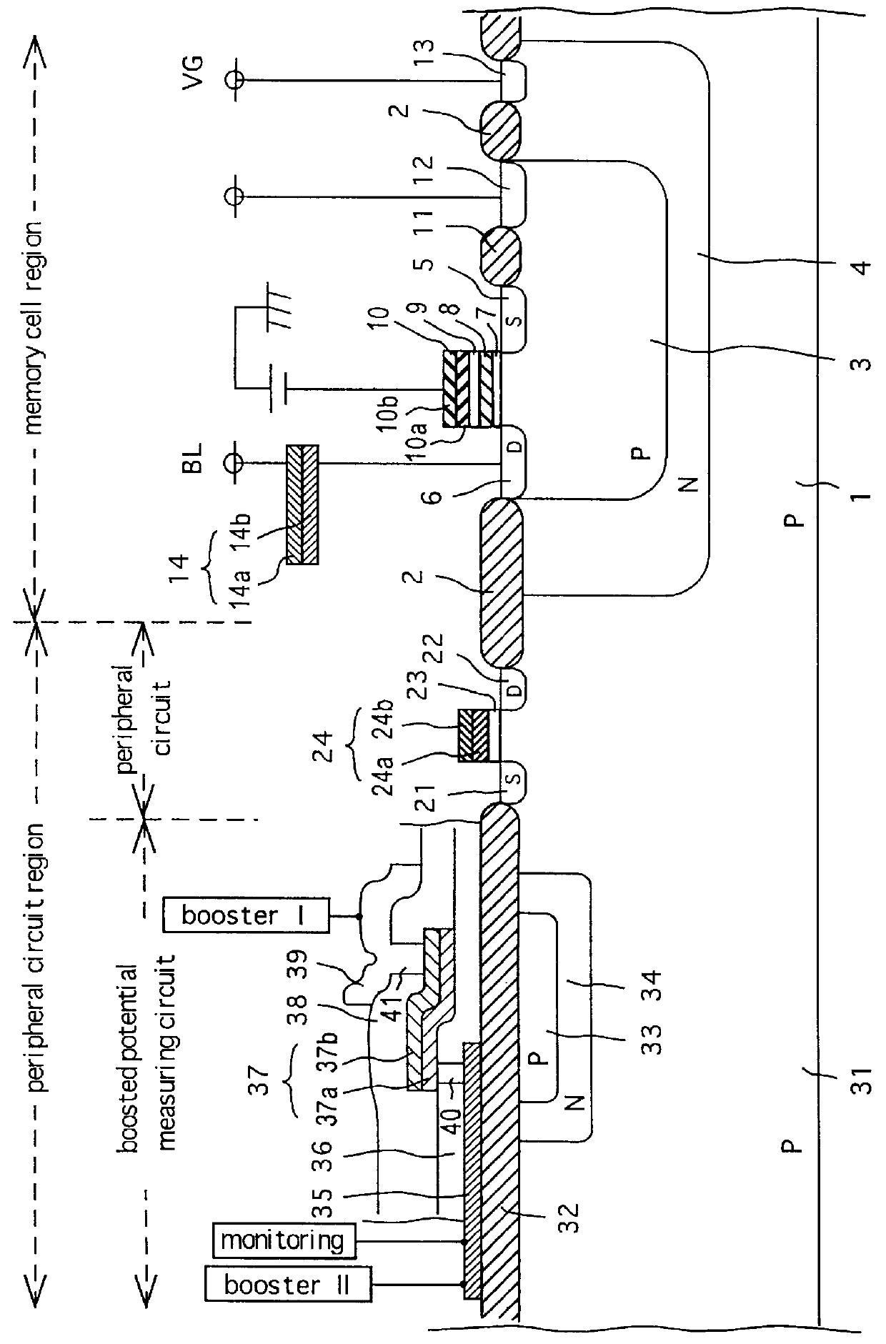 Semiconductor device having a structure for detecting a boosted potential