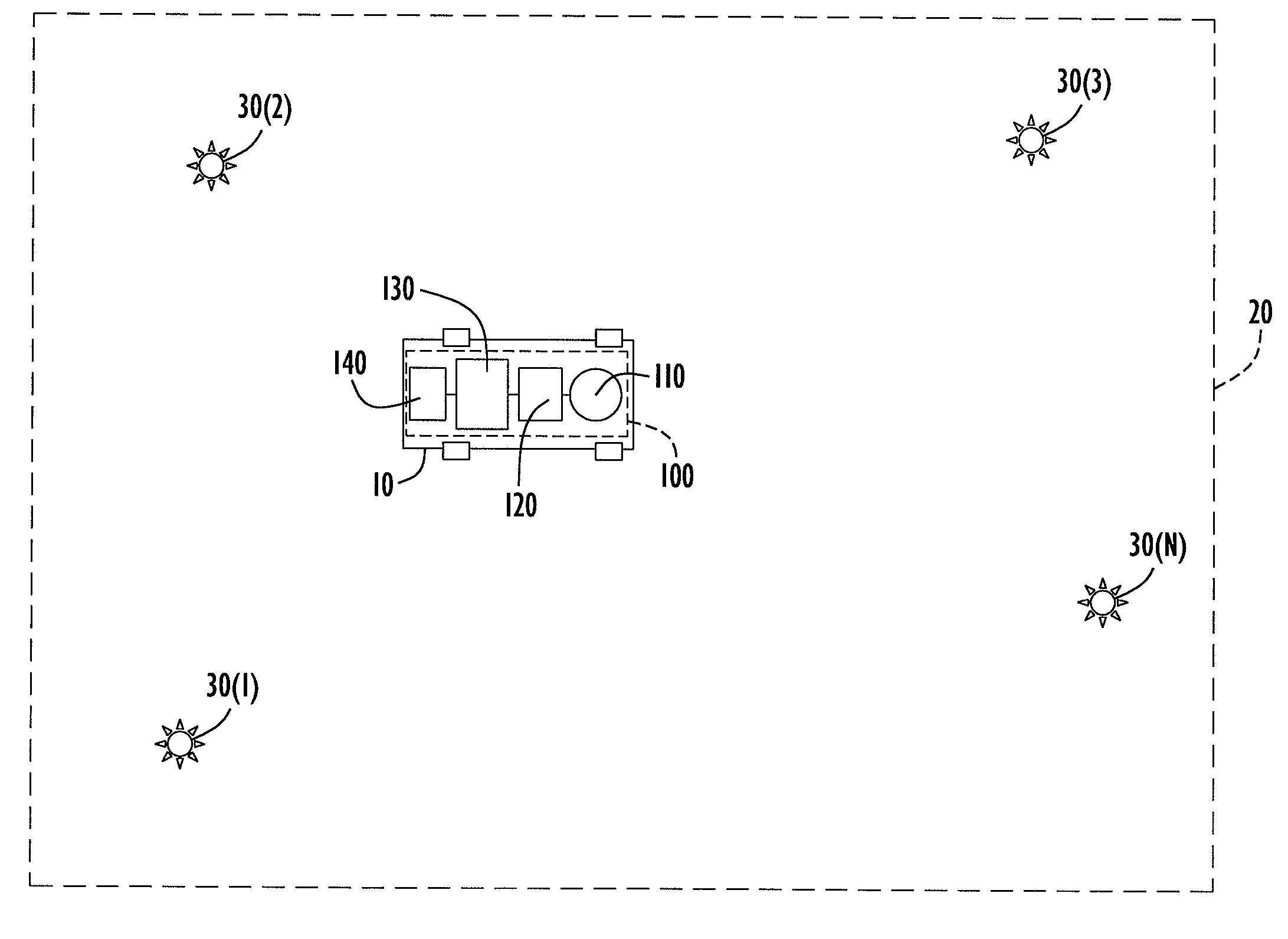 Landmark navigation for vehicles using blinking optical beacons