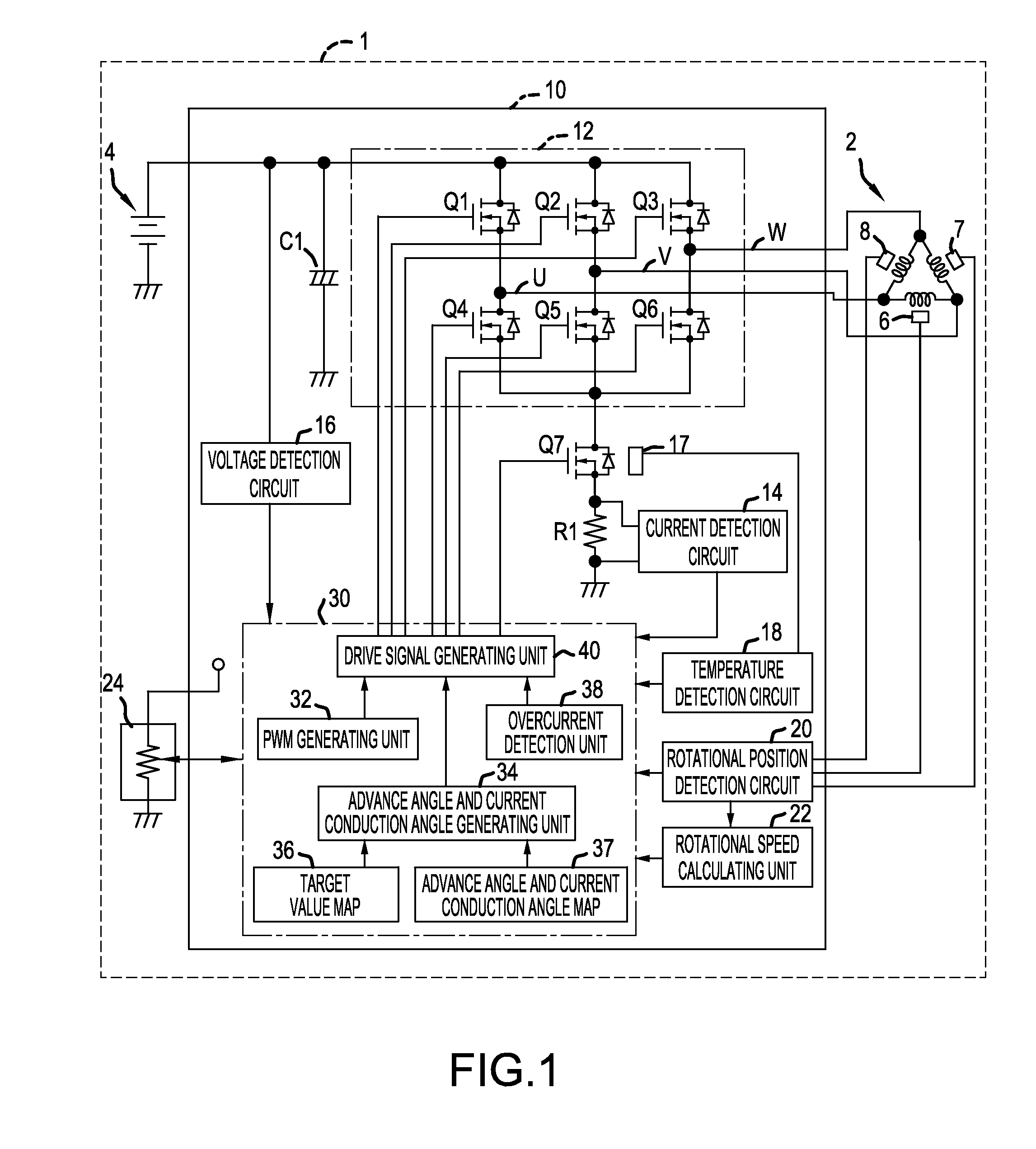 Power tool having a brushless motor and a control unit for controlling the brushless motor