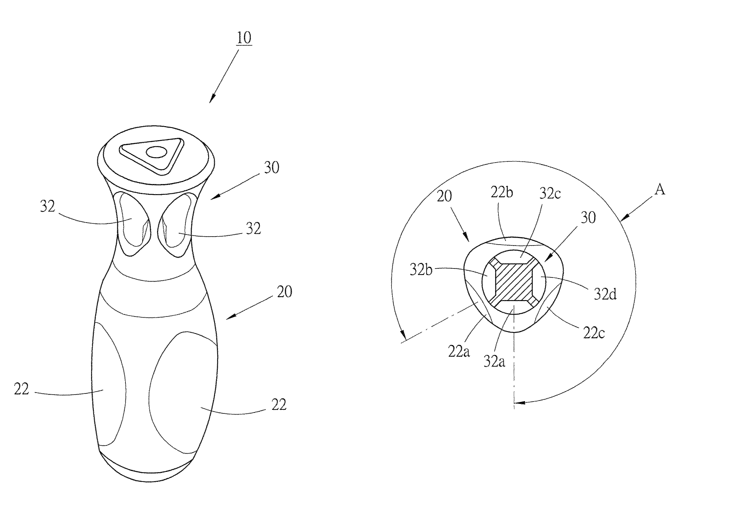 Handle with asymmetrical configuration