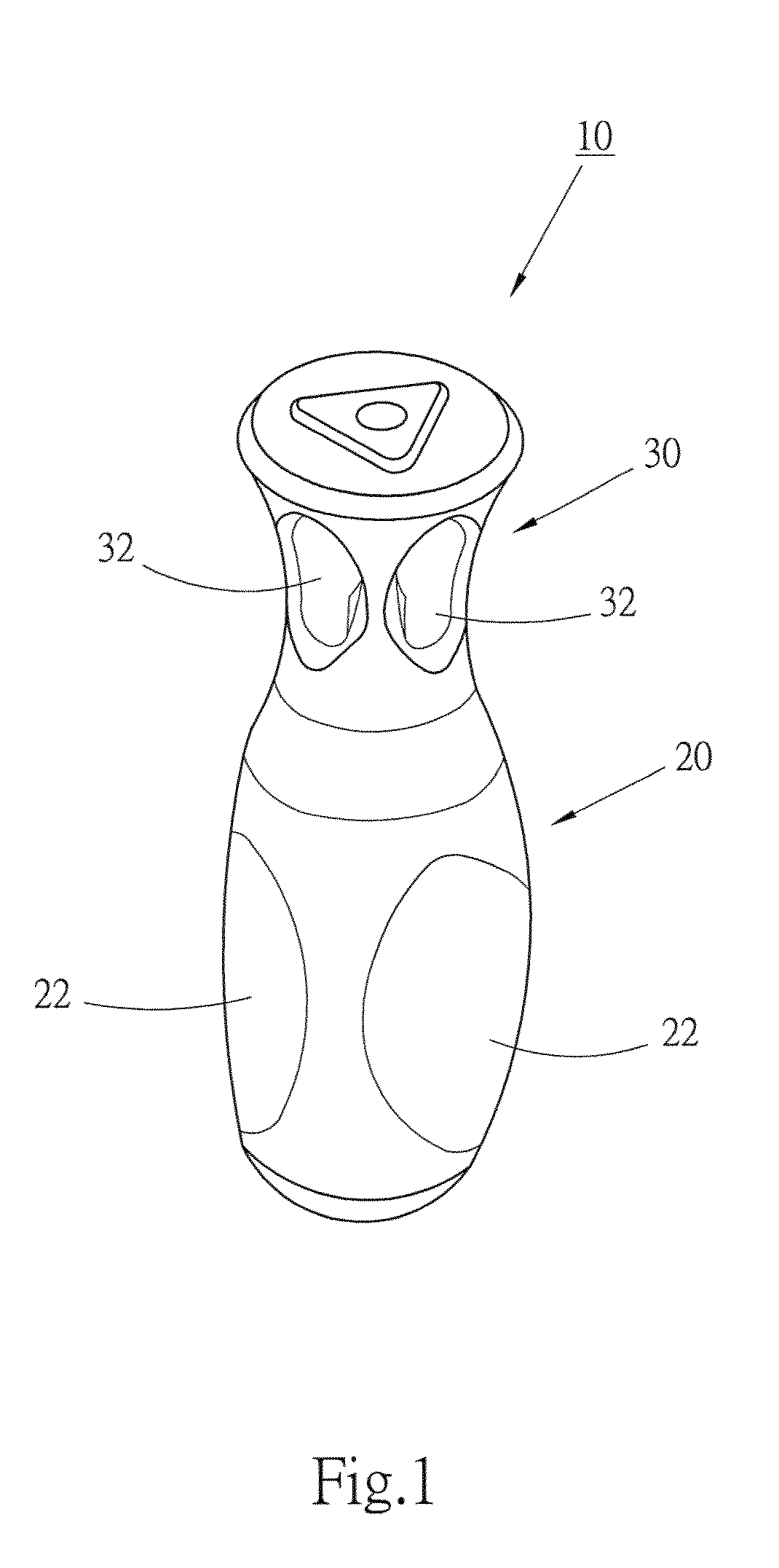 Handle with asymmetrical configuration