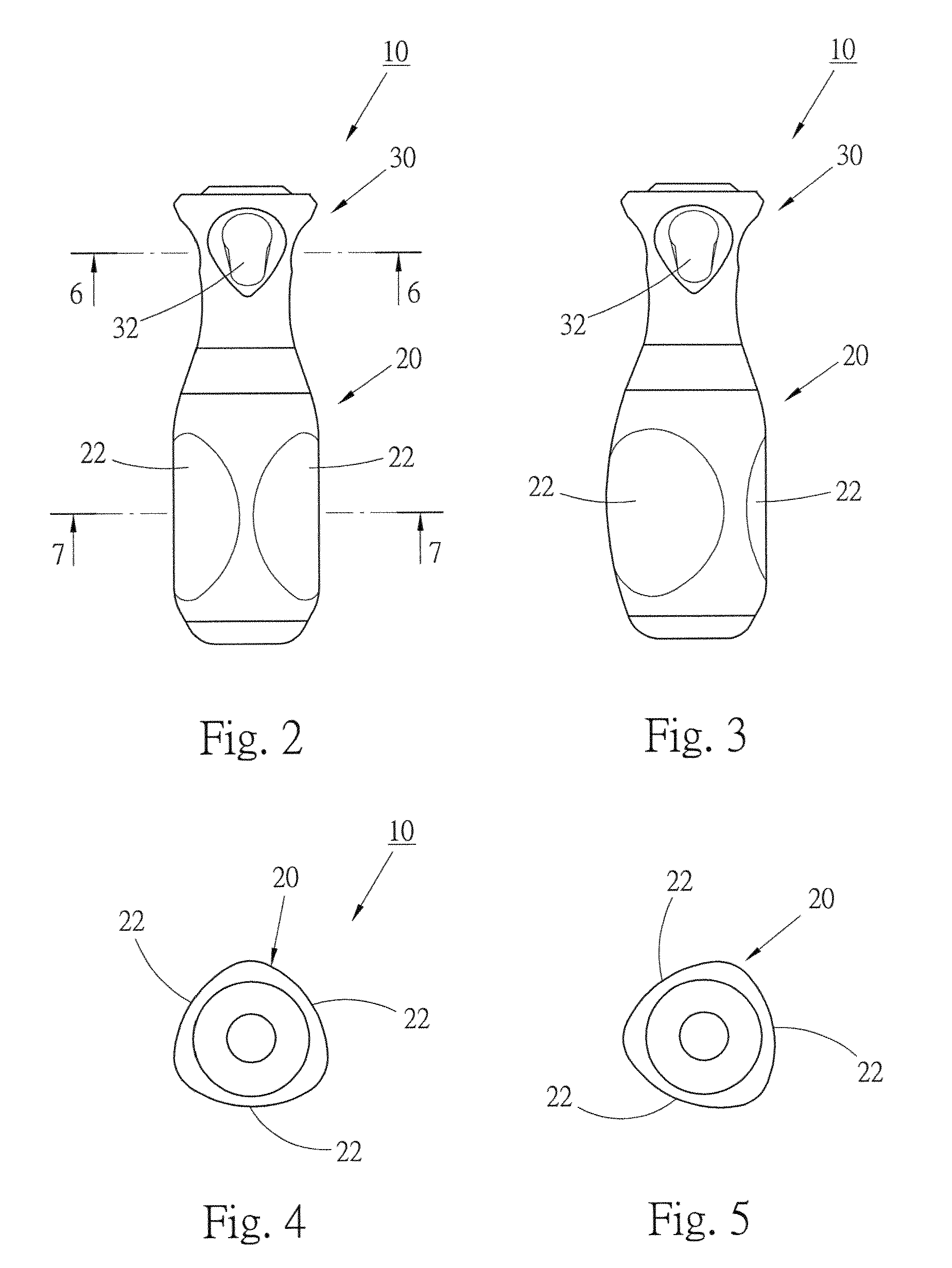 Handle with asymmetrical configuration