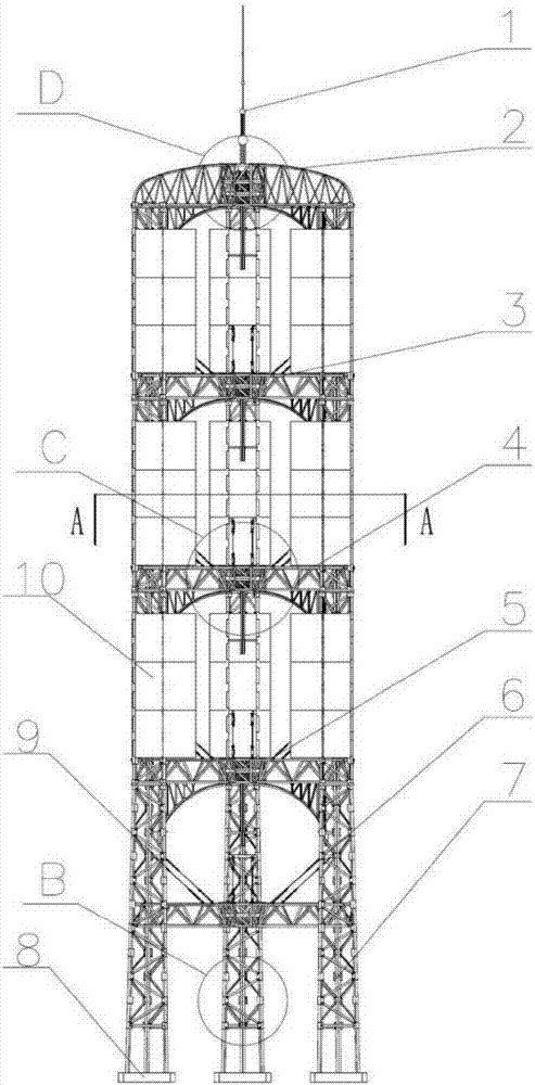 Multi-point support frame structure for integrated narrow-pipe wind-collecting power-generation system