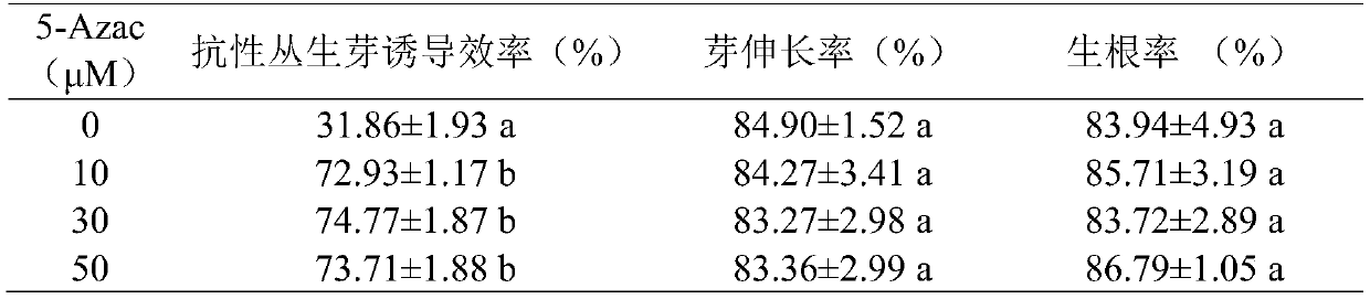 Method for improving soybean resistant cluster bud induction efficiency by using 5-azacytidine