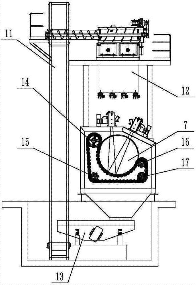 Continuous passing type conveying caterpillar band shot blasting machine