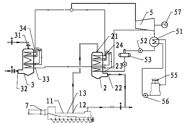 Dry method single-pressure recovery generating system of waste heat for cement production line