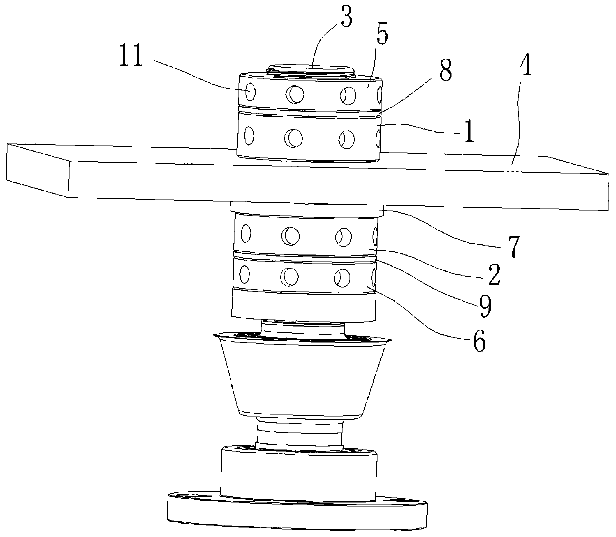 Assembly and method for adjusting height of weighing flat plate based on column sensor