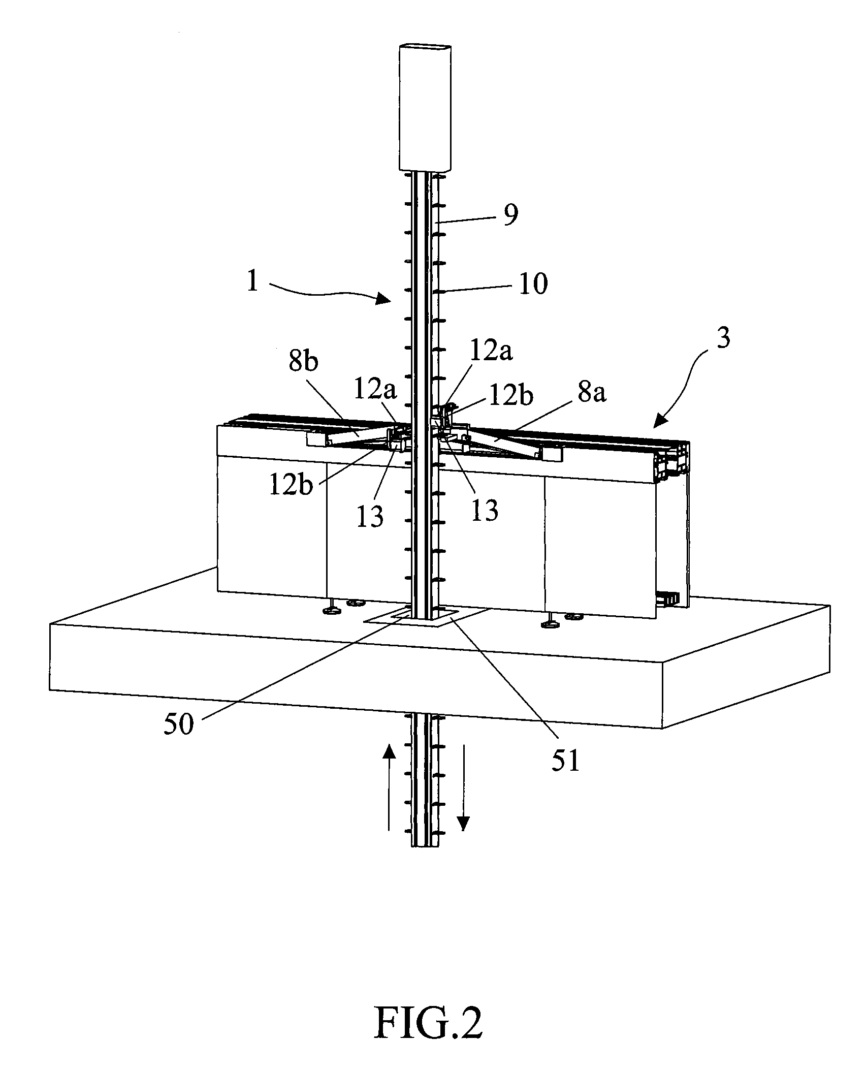 Apparatus for transferring specimens of biological material between laboratory automation systems placed at different heights