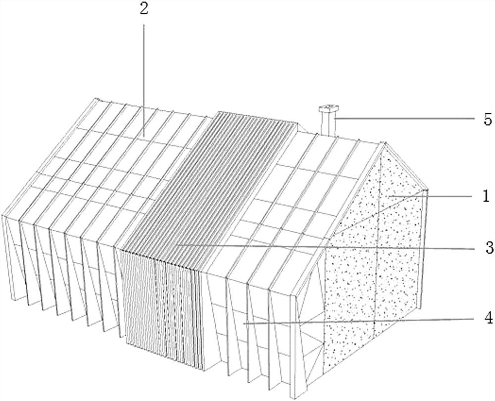 A passive sun room with a vertical ventilation chimney in the living room