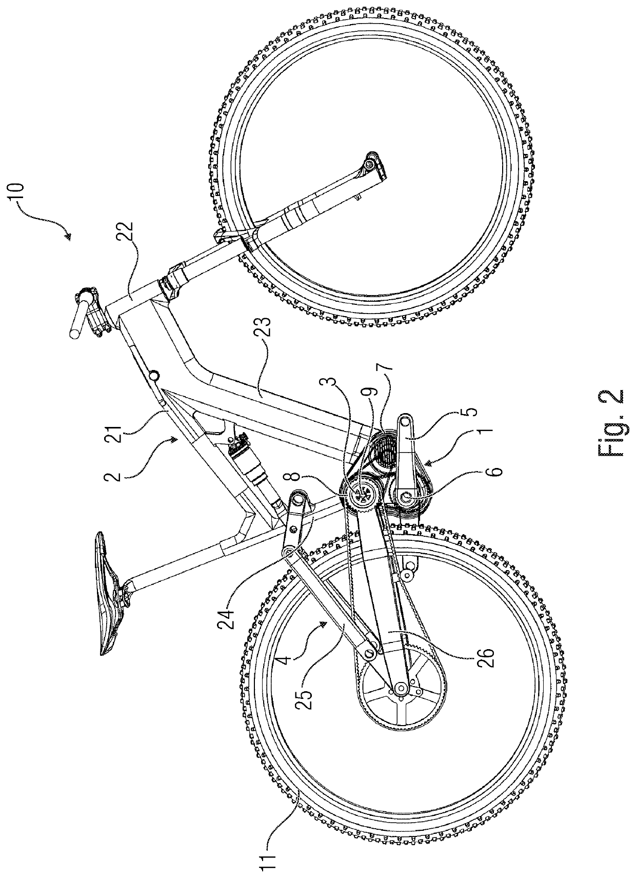 Drive device for a bicycle driven by an electric motor