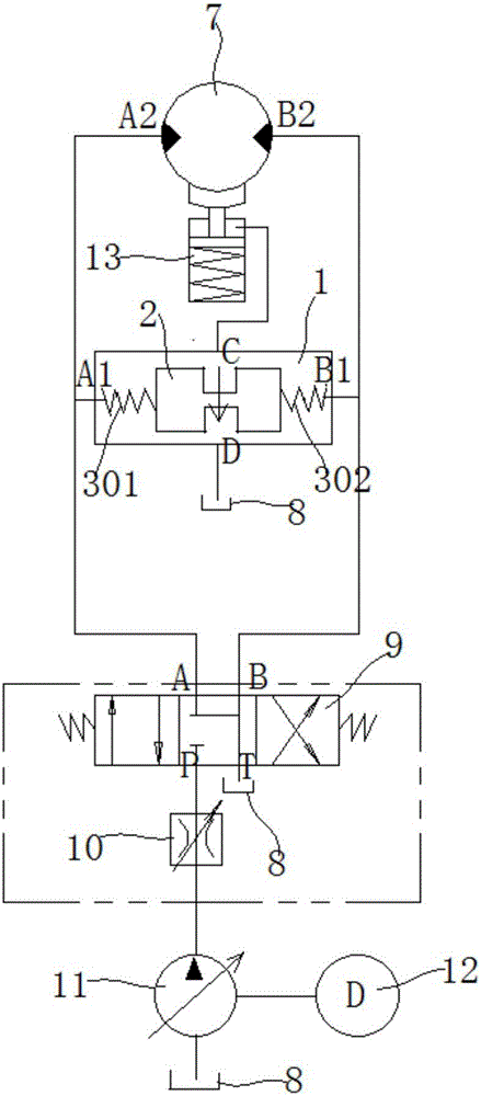 Shuttle valve with middle position unloading function and braking system for hydraulic motor drive