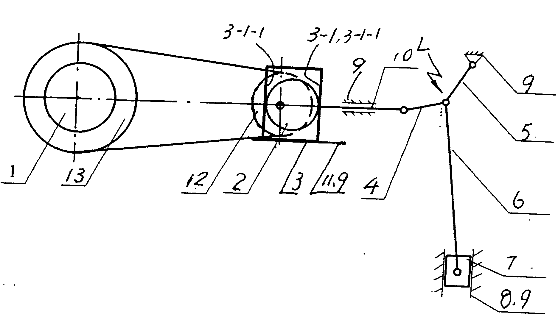 Transmission device of mechanical elbow rod type servo press