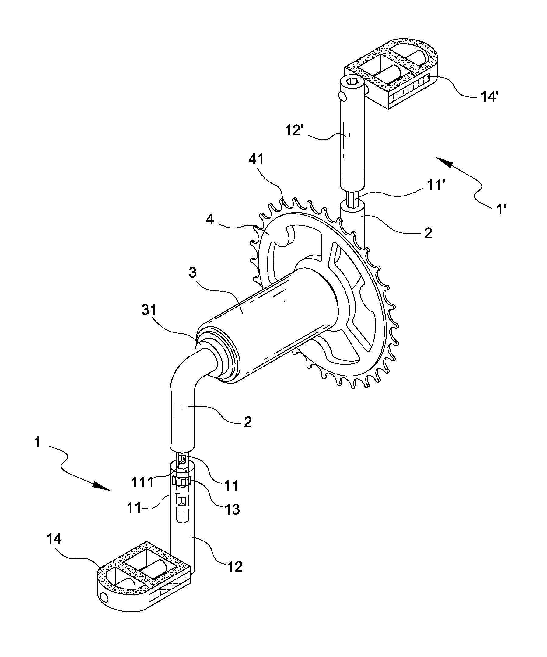 Length adjustable bicycle crank