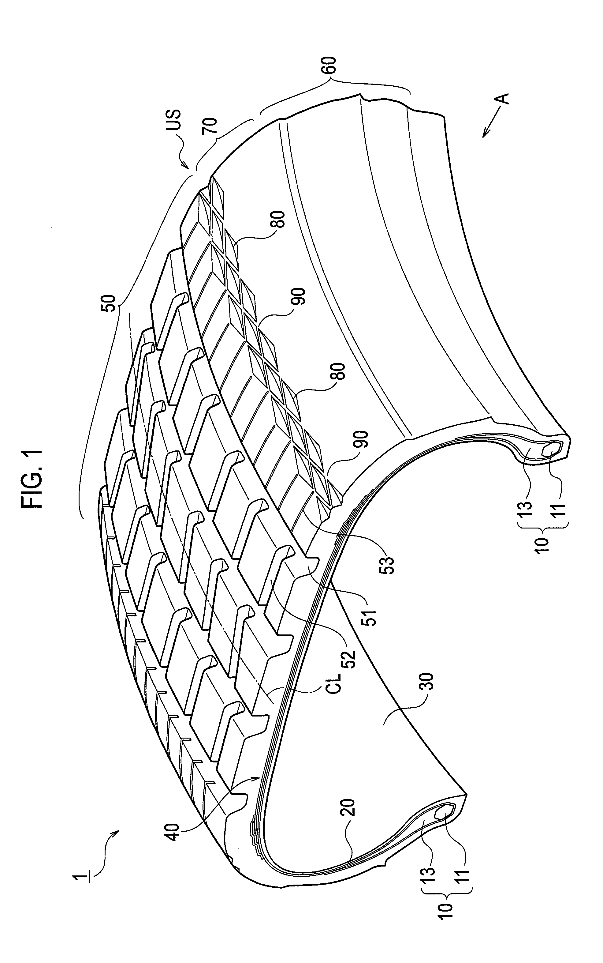 Tire with recessed portions formed on buttress portion