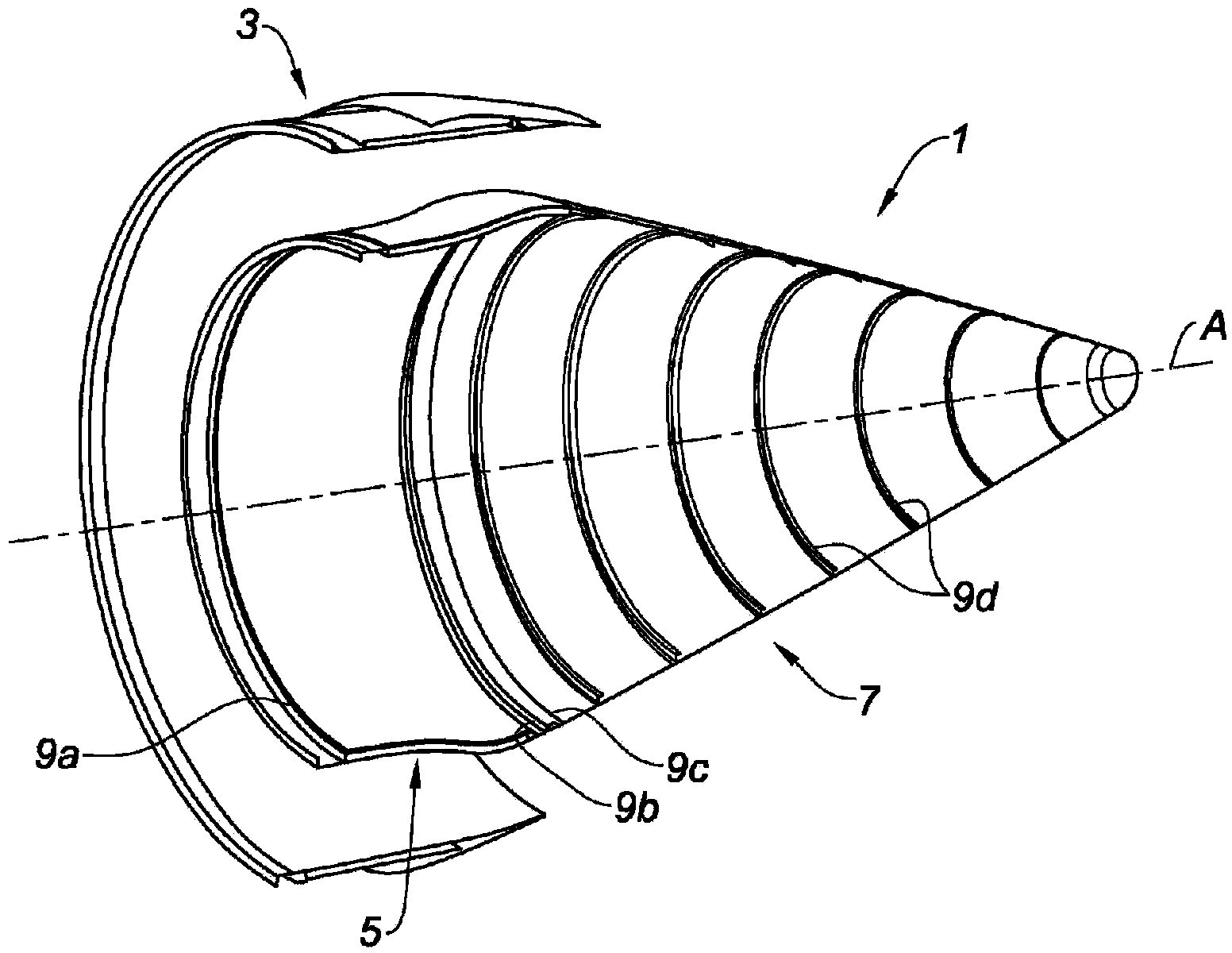 Aircraft turbojet engine exhaust cone