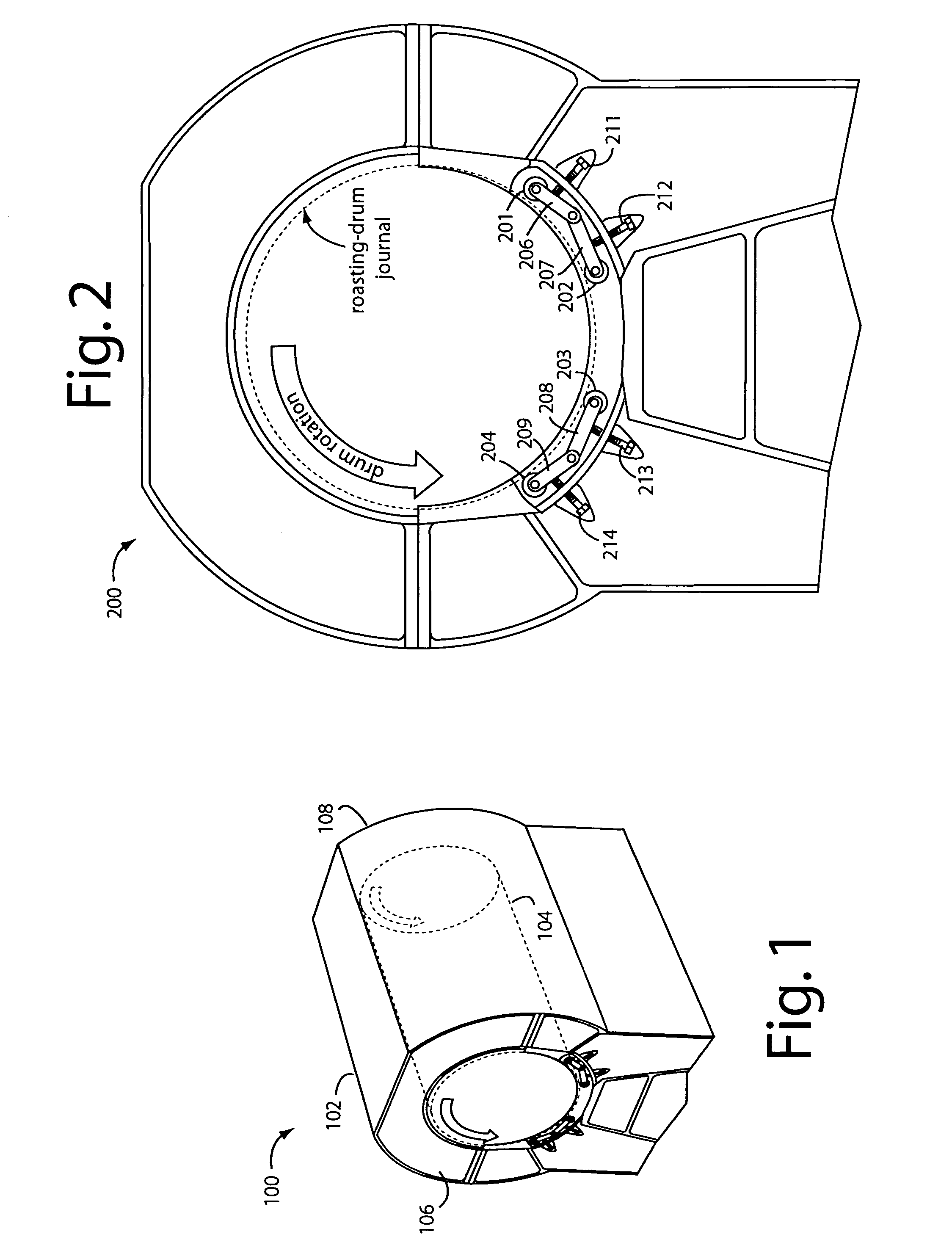 Coffee roaster drum rocker arm roller bearing system