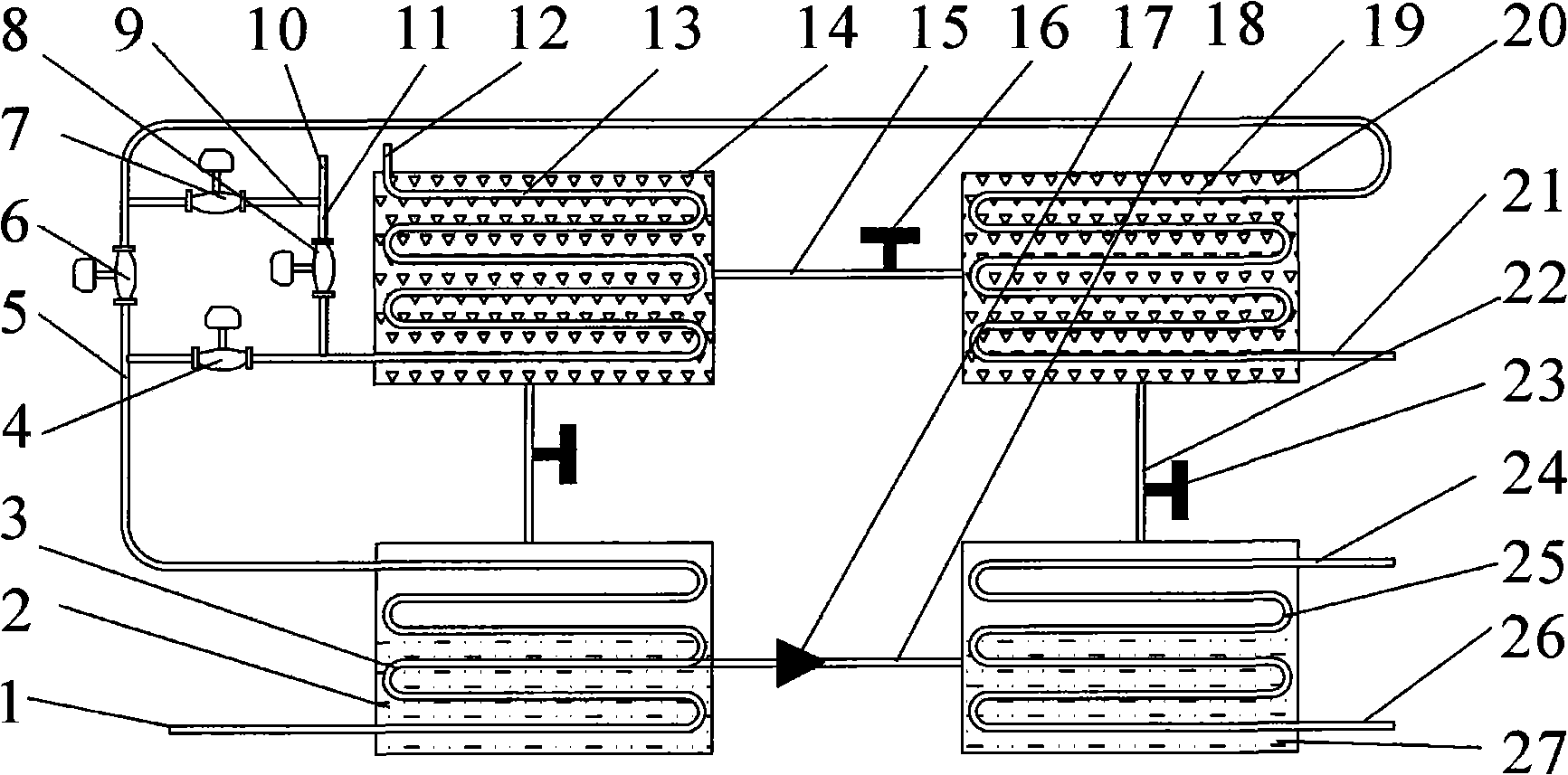 Two-stage adsorption type refrigeration circulating system driven by low temperature heat source