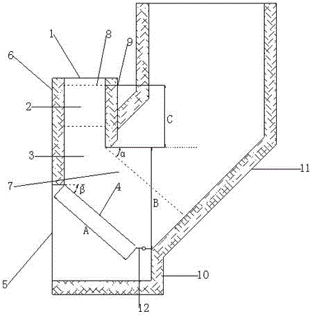 Solid fuel combustion device with fire grate obliquely arranged and combustion method