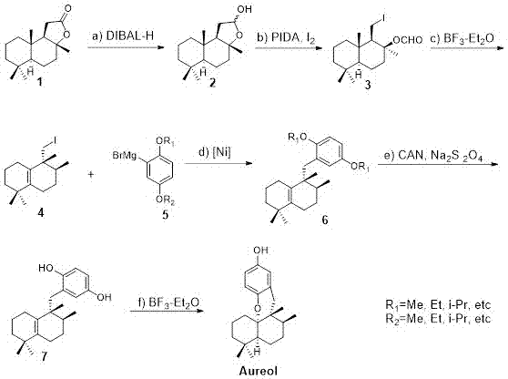 Method for synthesizing marine natural product Aureol