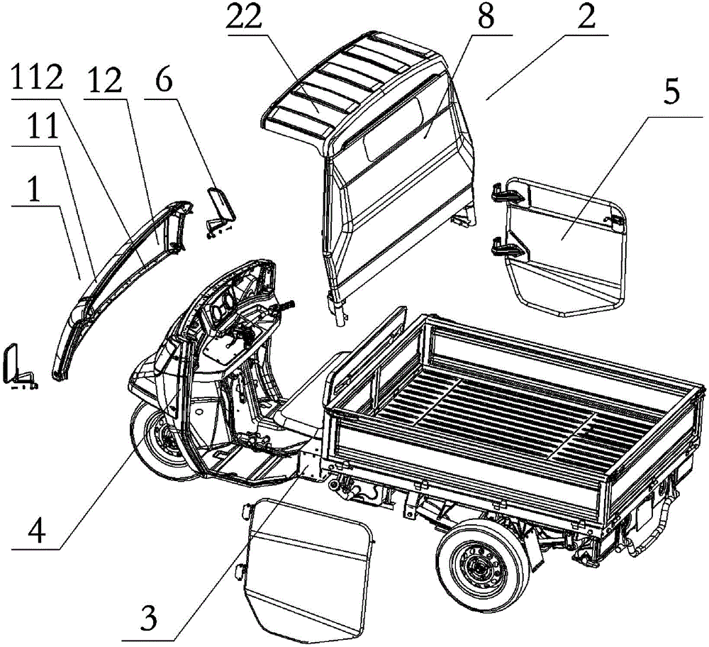 Assembled combined cab of three-wheeled motorcycle