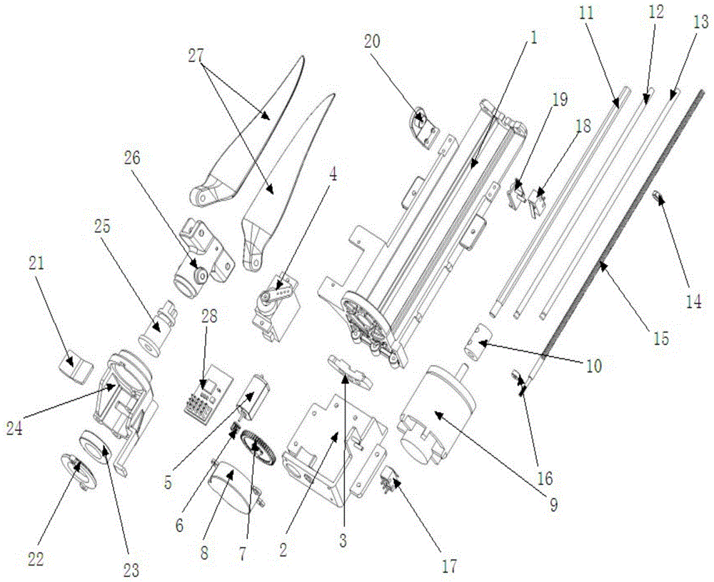 Model airplane glider propeller folding and unfolding system