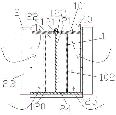 Pumping device with connection with radial slots and liquid storage tank