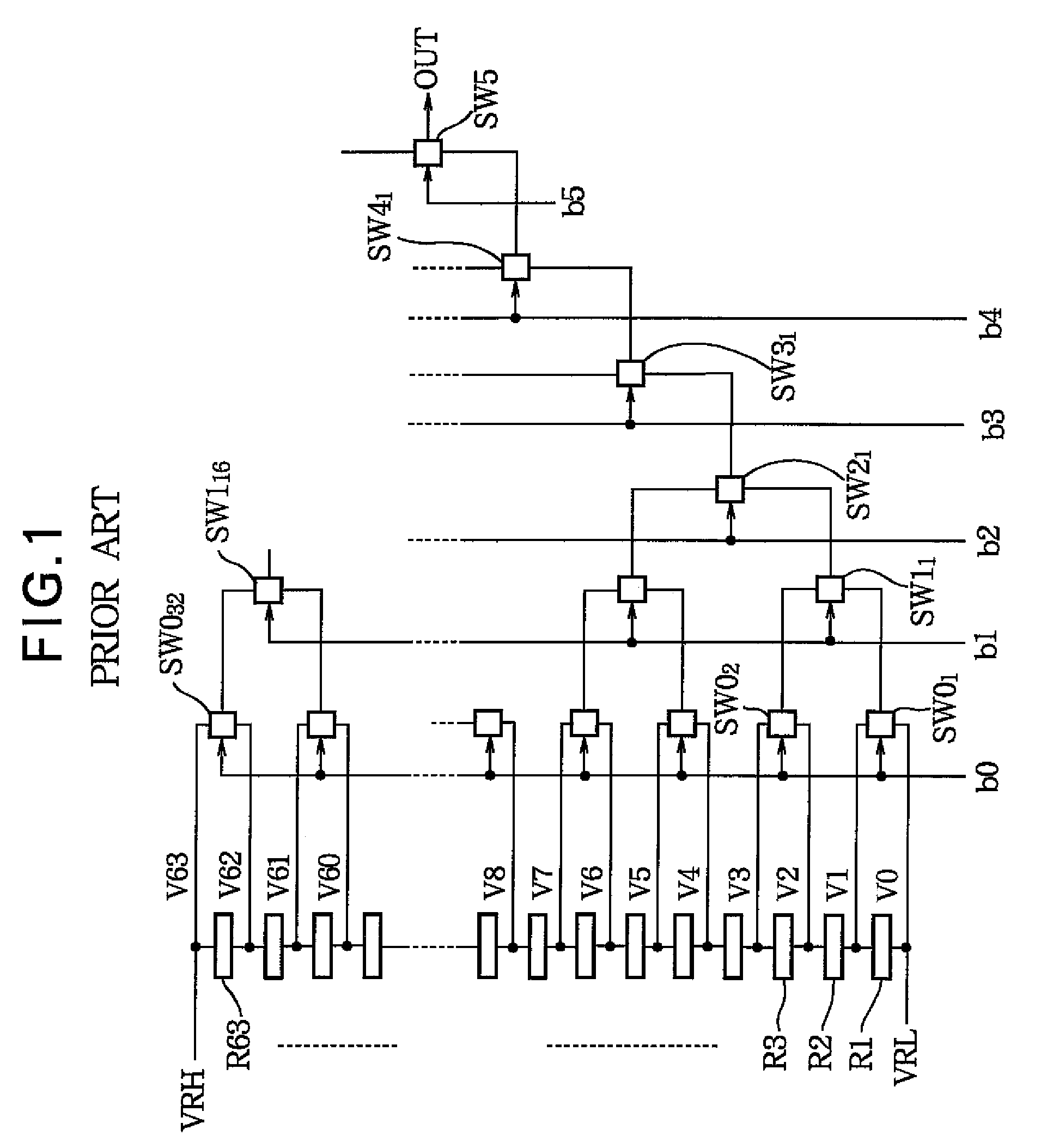 Digital-to-analog converter having resistor string with ranges to reduce circuit elements