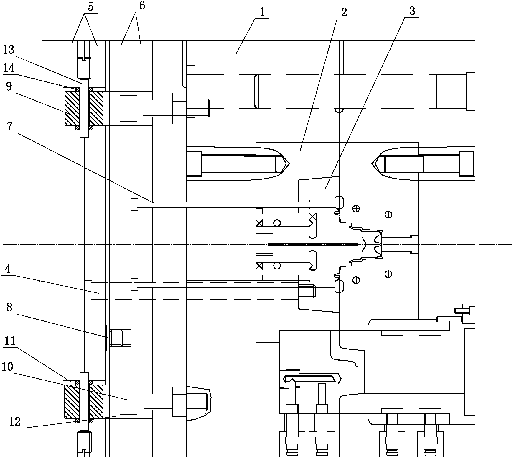 Ejection mechanism for die-casting moulds without marks of ejector rods