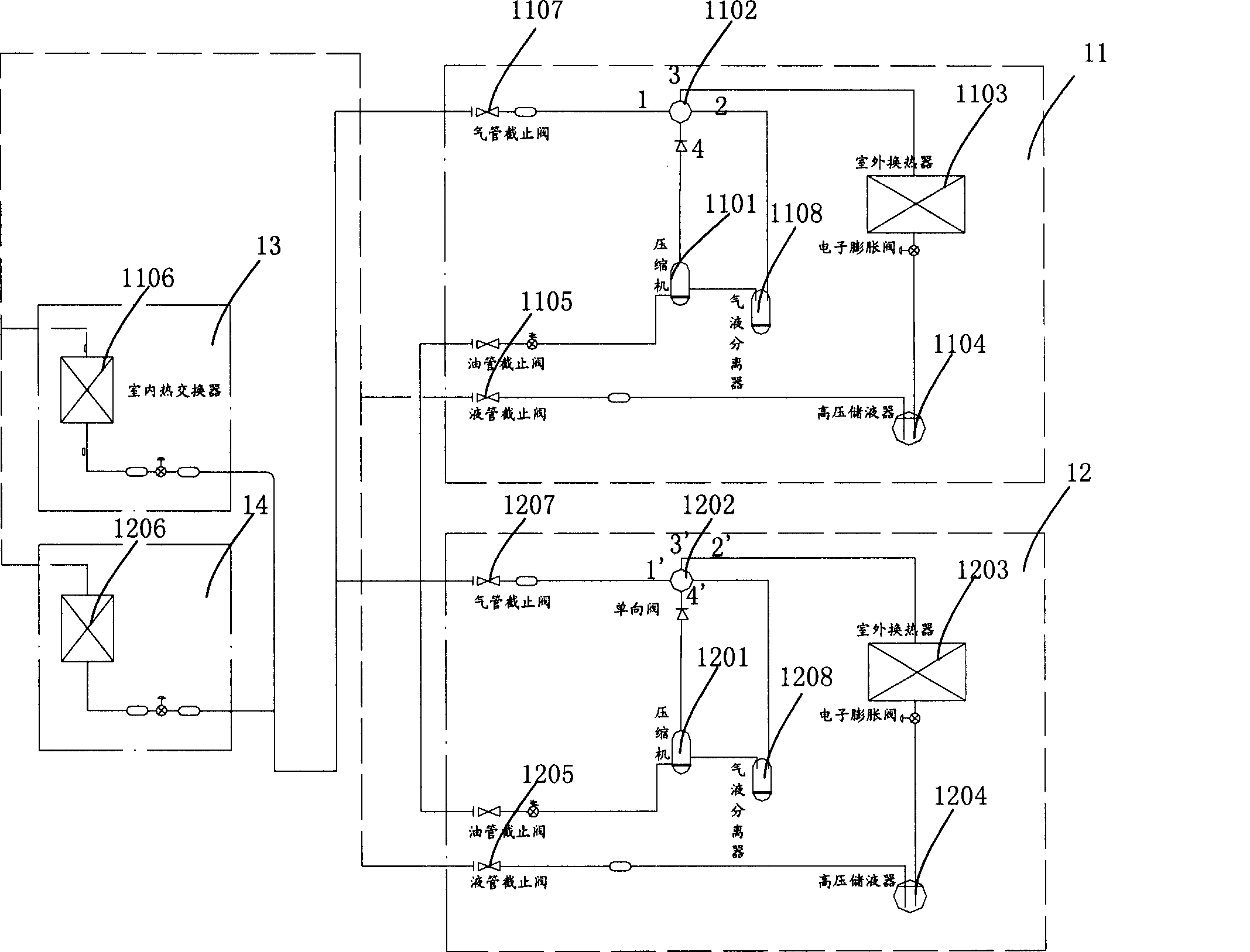 Multiple air-conditioning unit pipe device