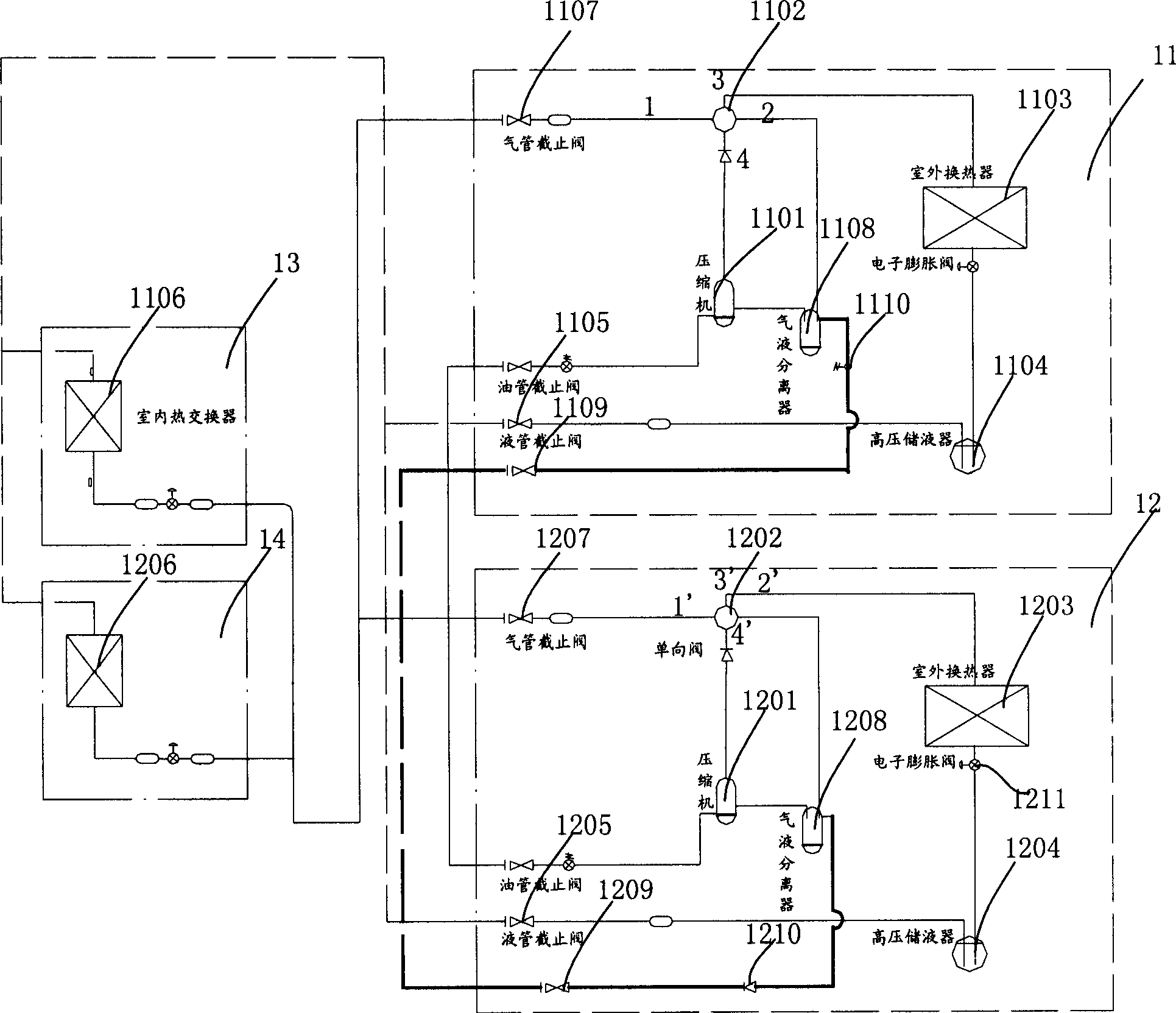 Multiple air-conditioning unit pipe device