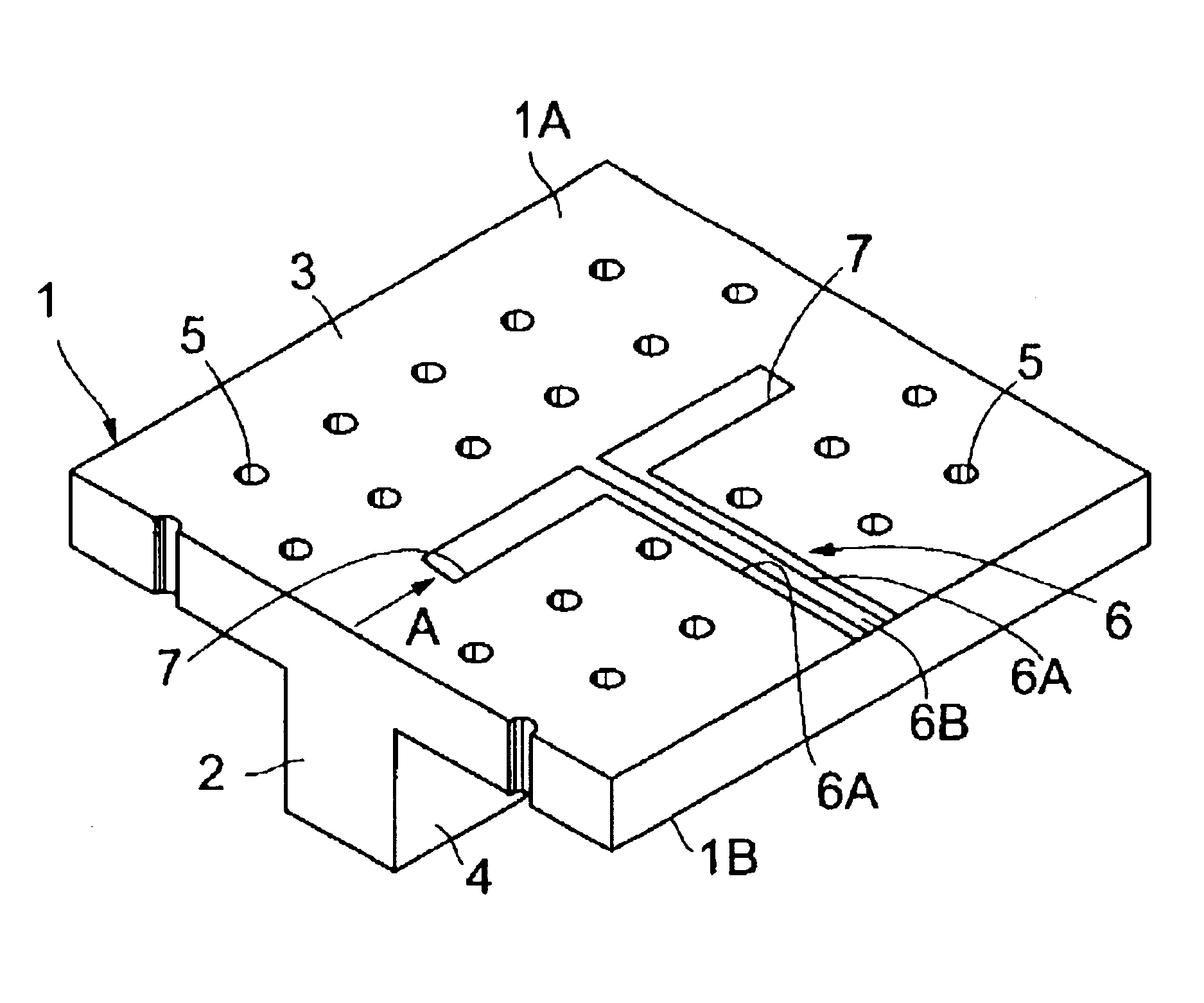 Transmission line with a projecting dielectric part having an opposing coplanar line and transceiver