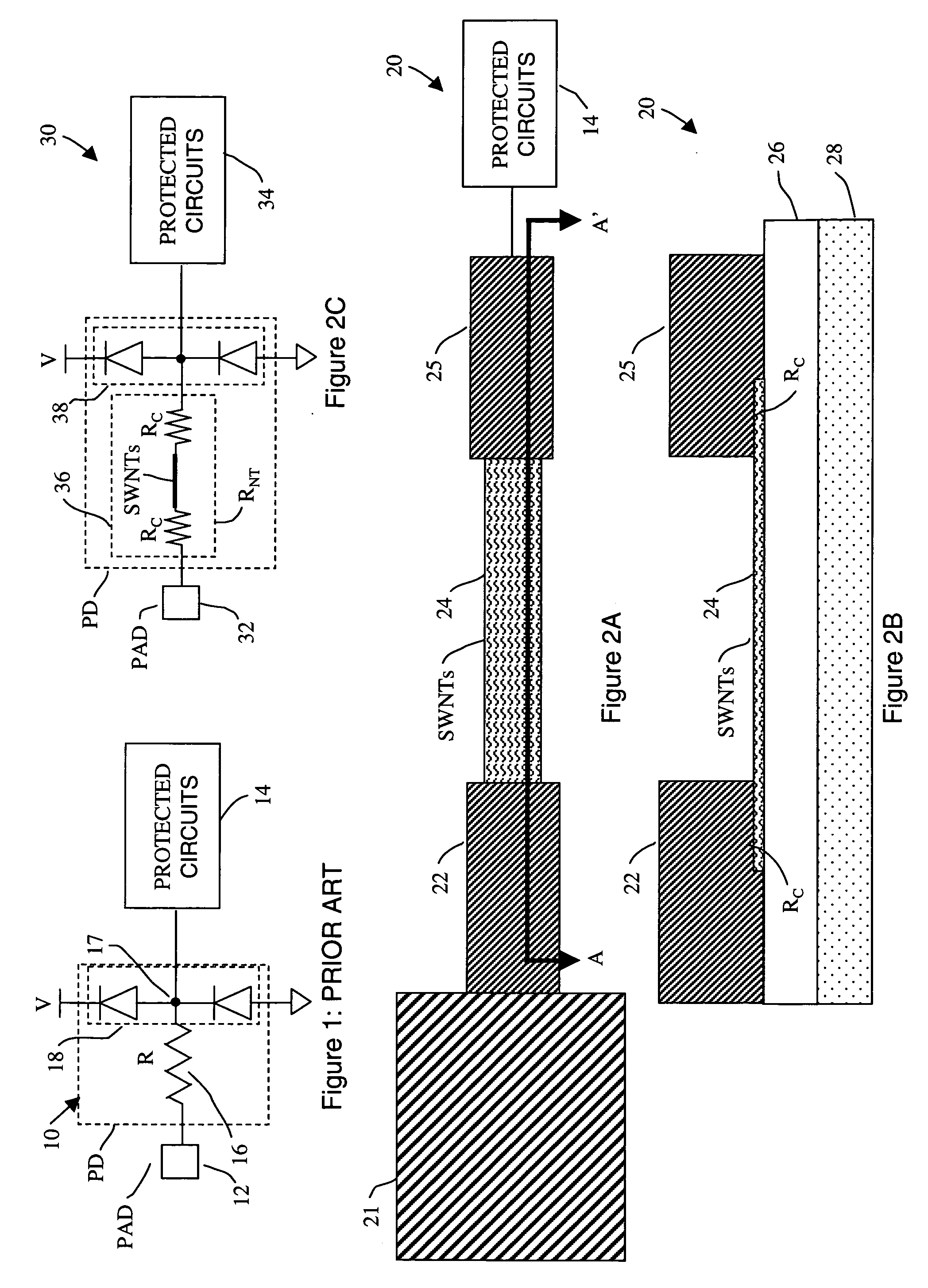 Nanotube ESD protective devices and corresponding nonvolatile and volatile nanotube switches