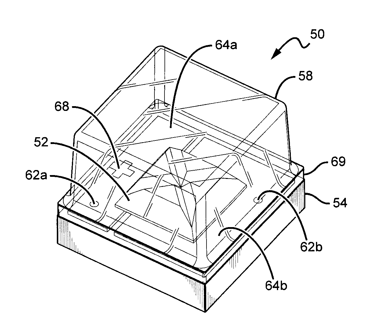 LED package with multiple element light source and encapsulant having planar surfaces