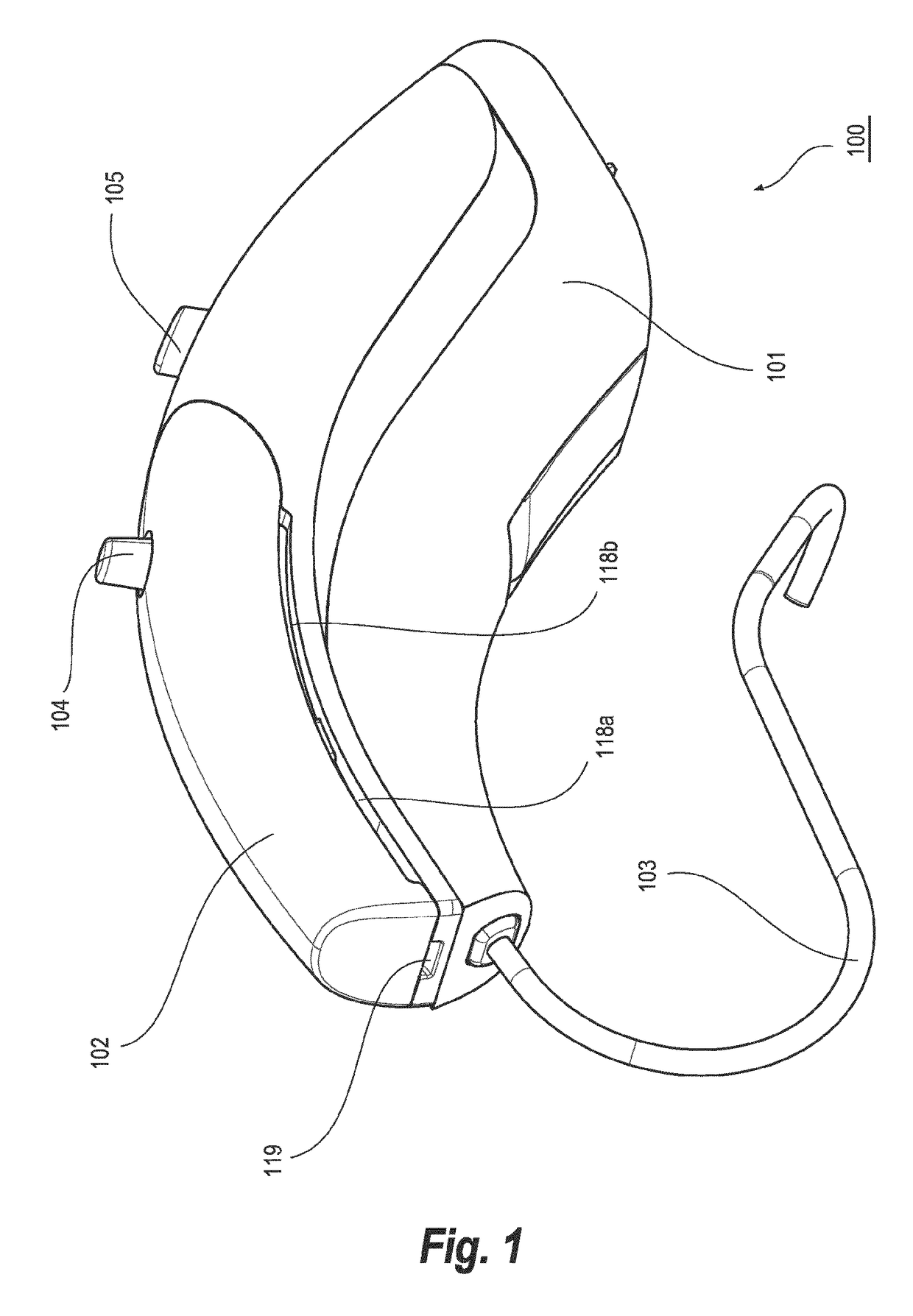 Hearing aid adapted for suppression of wind noise