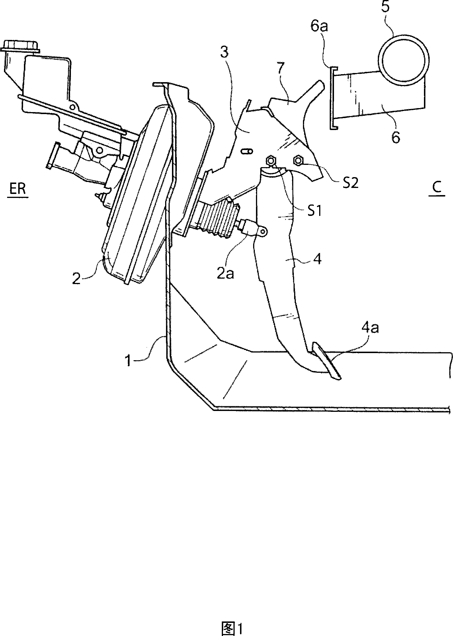 Support structure for control pedal