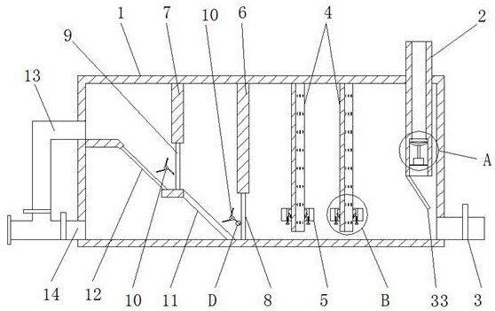 A filter device for chemical waste liquid with split flow and anti-clogging