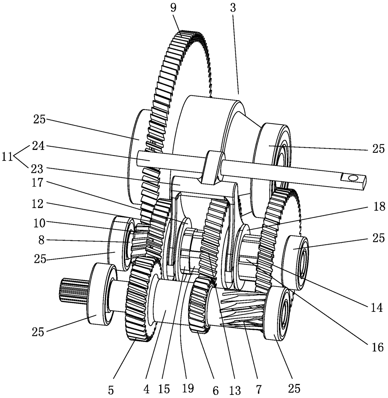 A three-speed gearbox