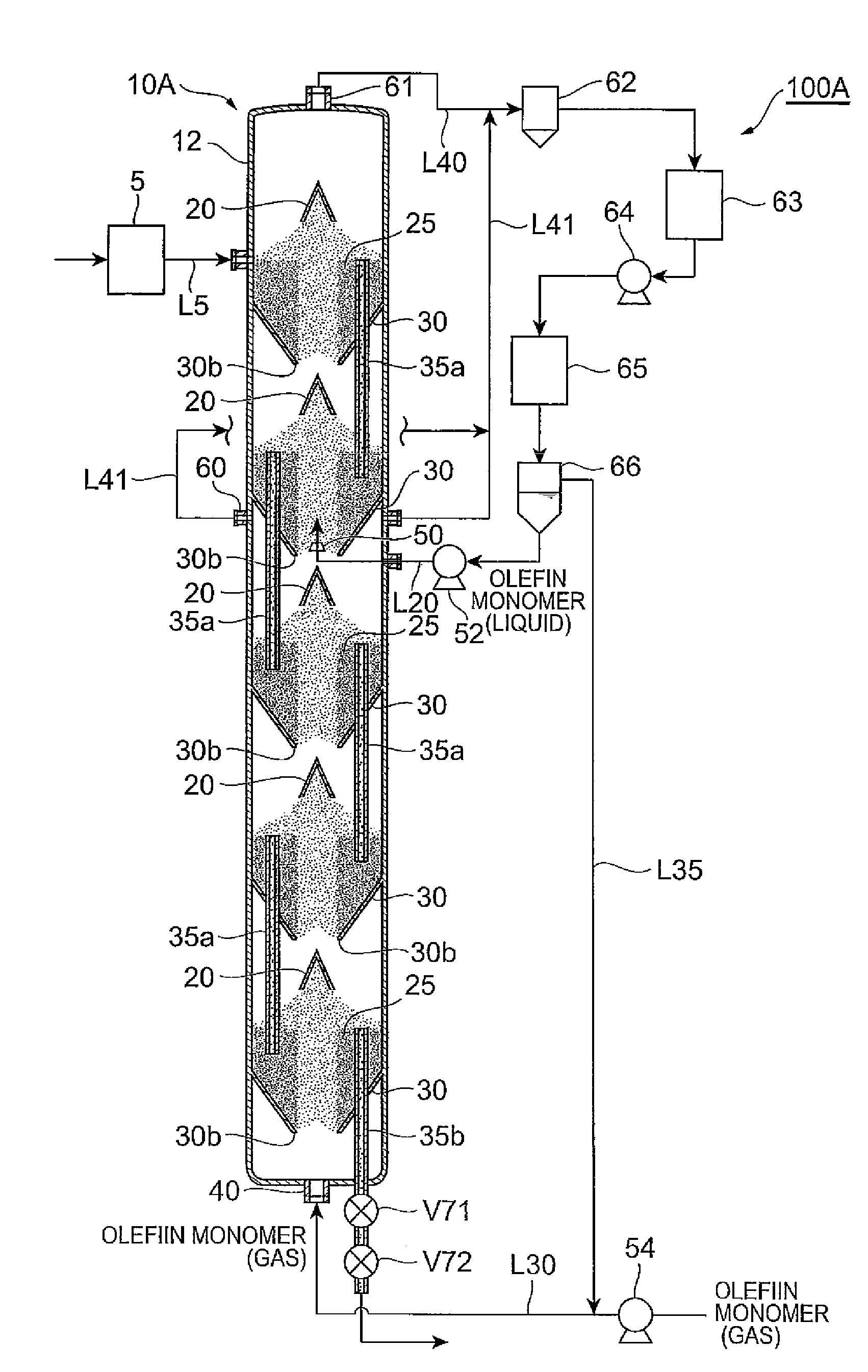 Olefin polymerization reactor, polyolefin production system, and polyolefin production process