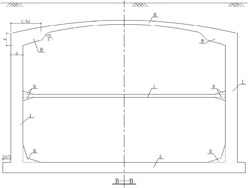 Open-cut type non-column large-span arched subway station structure as well as design and construction method