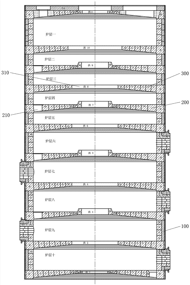 Pre-construction method for hearth bricks of multi-layer roasting furnace