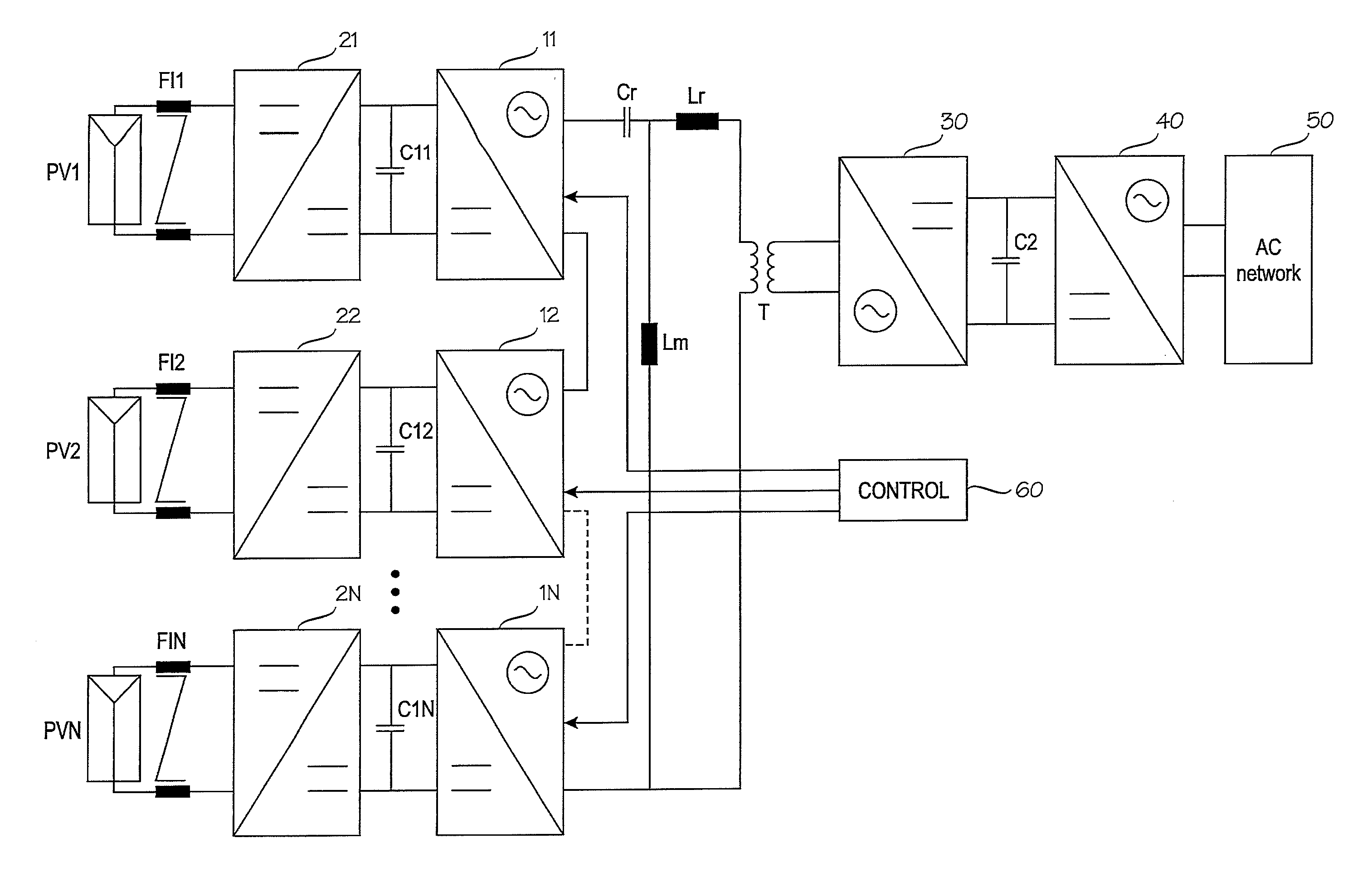 Method for controlling single-phase dc/ac converters and converter arrangement