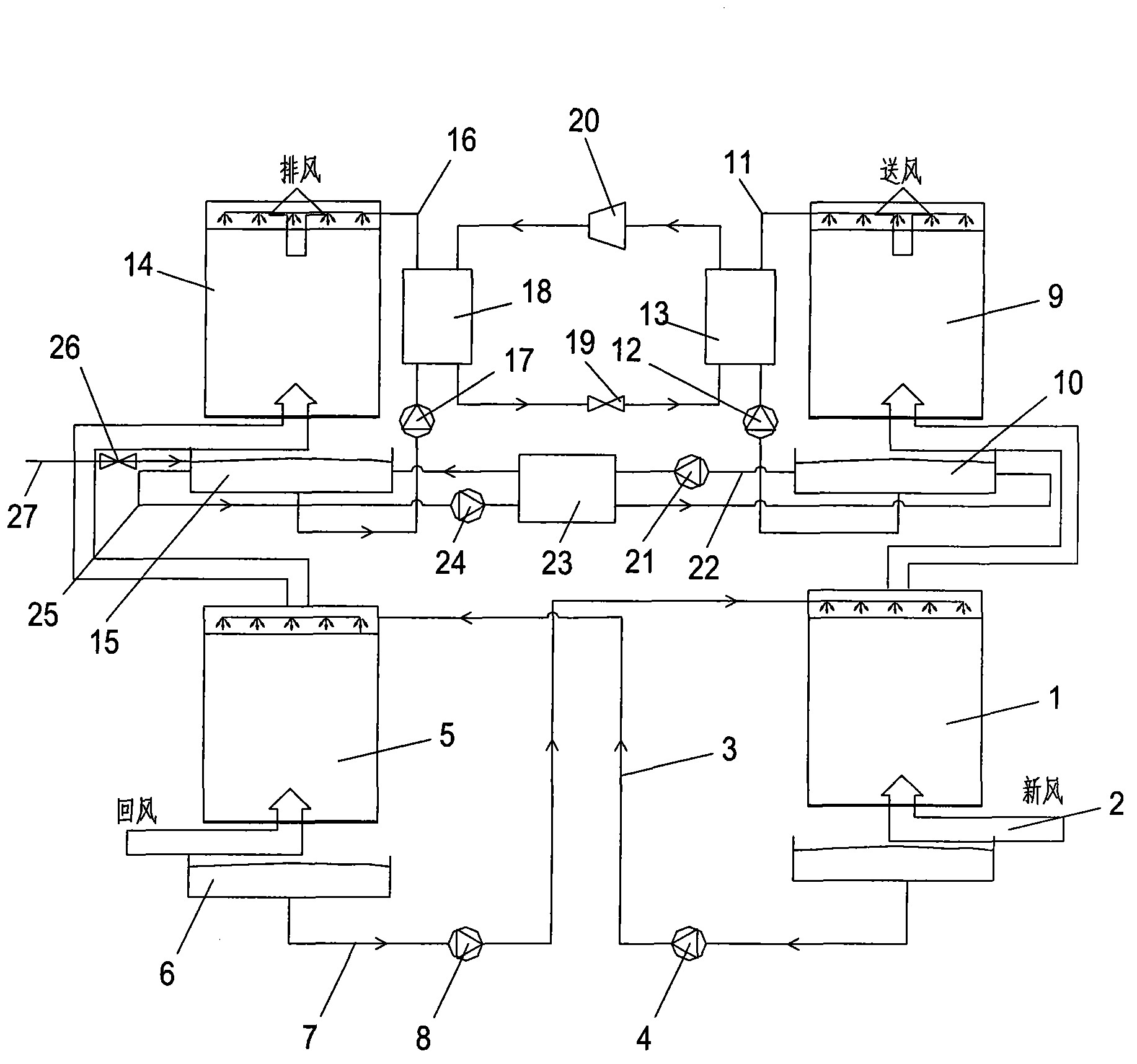 Heat pump-driven countercurrent heat and moisture exchange liquid desiccant air conditioning system