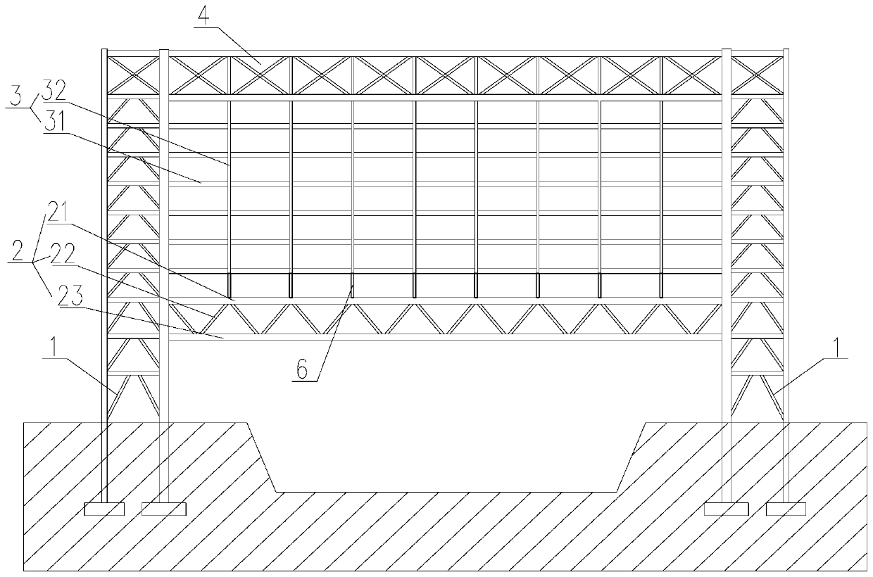 Steel truss suspension hybrid system and construction method