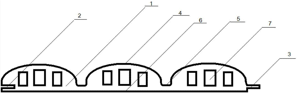 Stone powder pressed hollow plane internal wall plate with big semicircular bulges