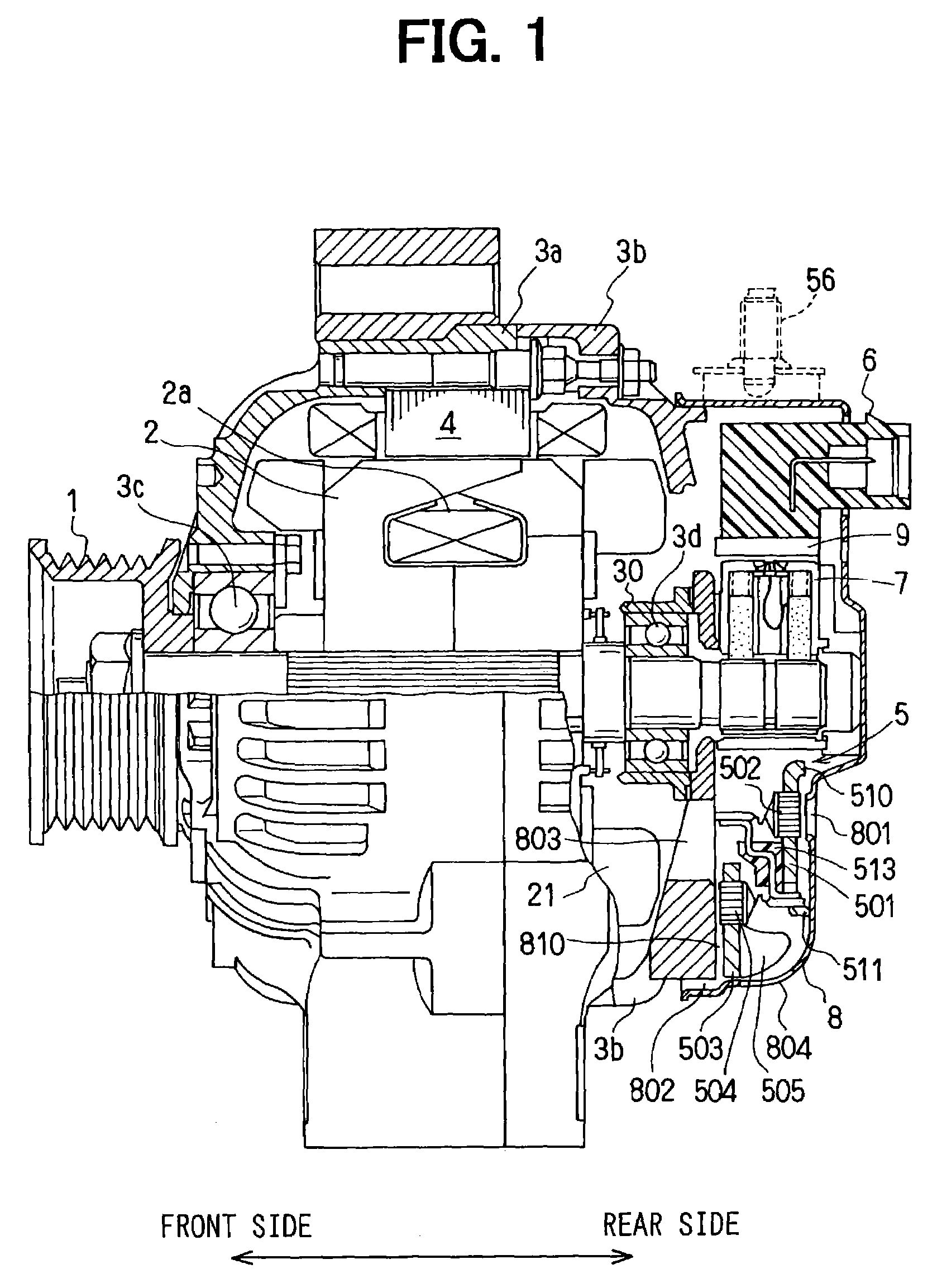 Automotive alternator having rectifier mounted on heatsink plate with cooling fins