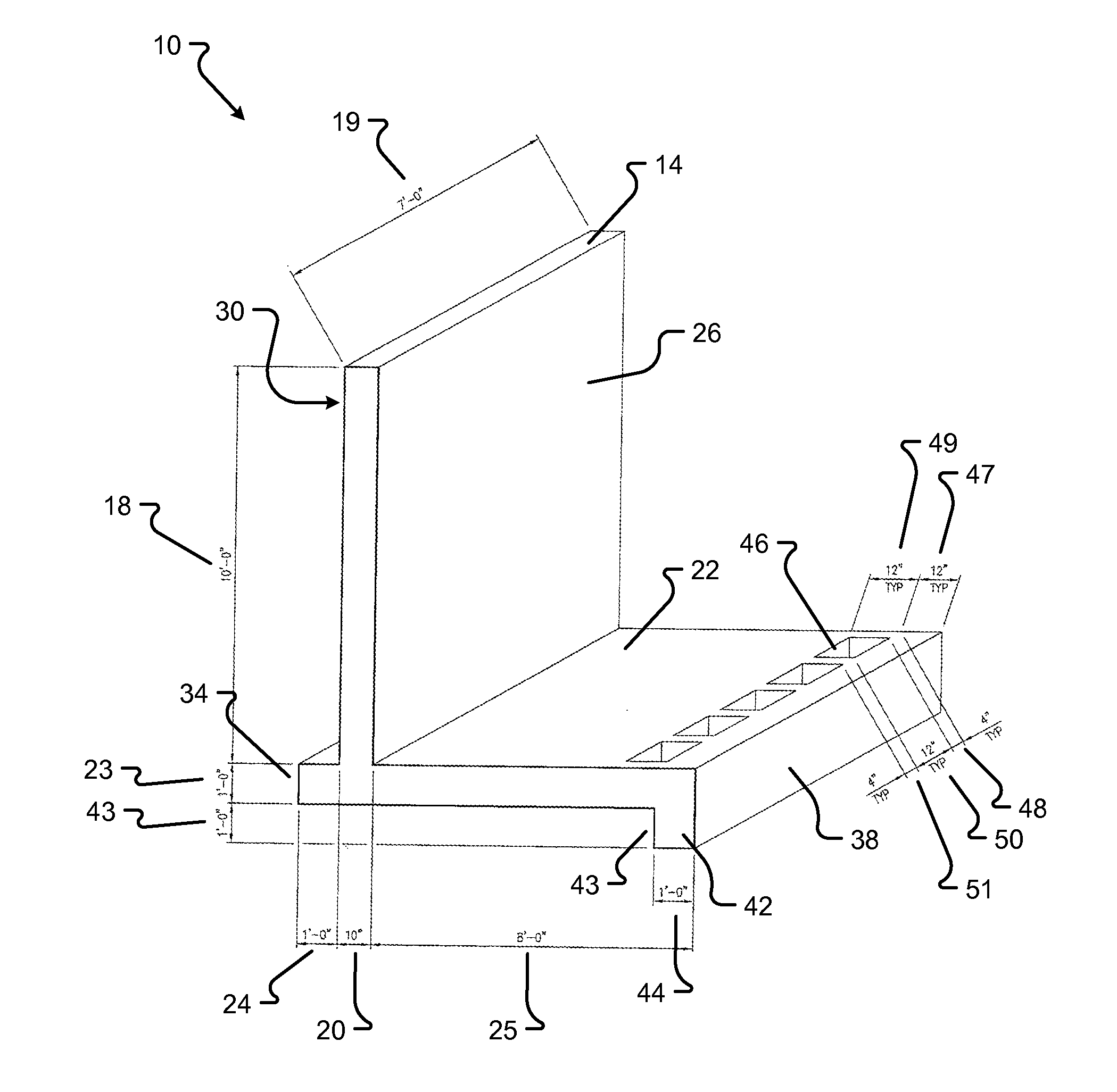 Cantilevered wing wall