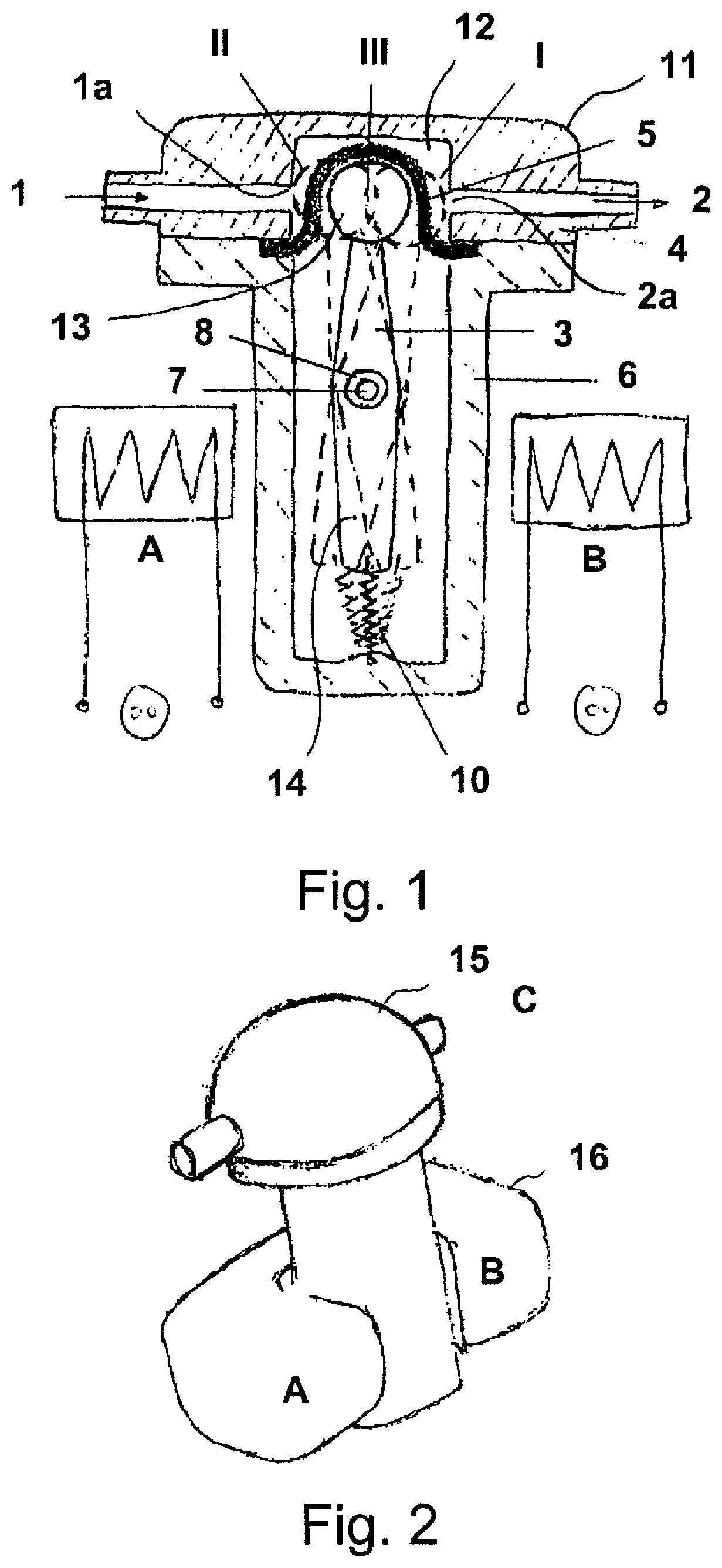 Catheter device, comprising a valve for controlling a fluid flow through a catheter