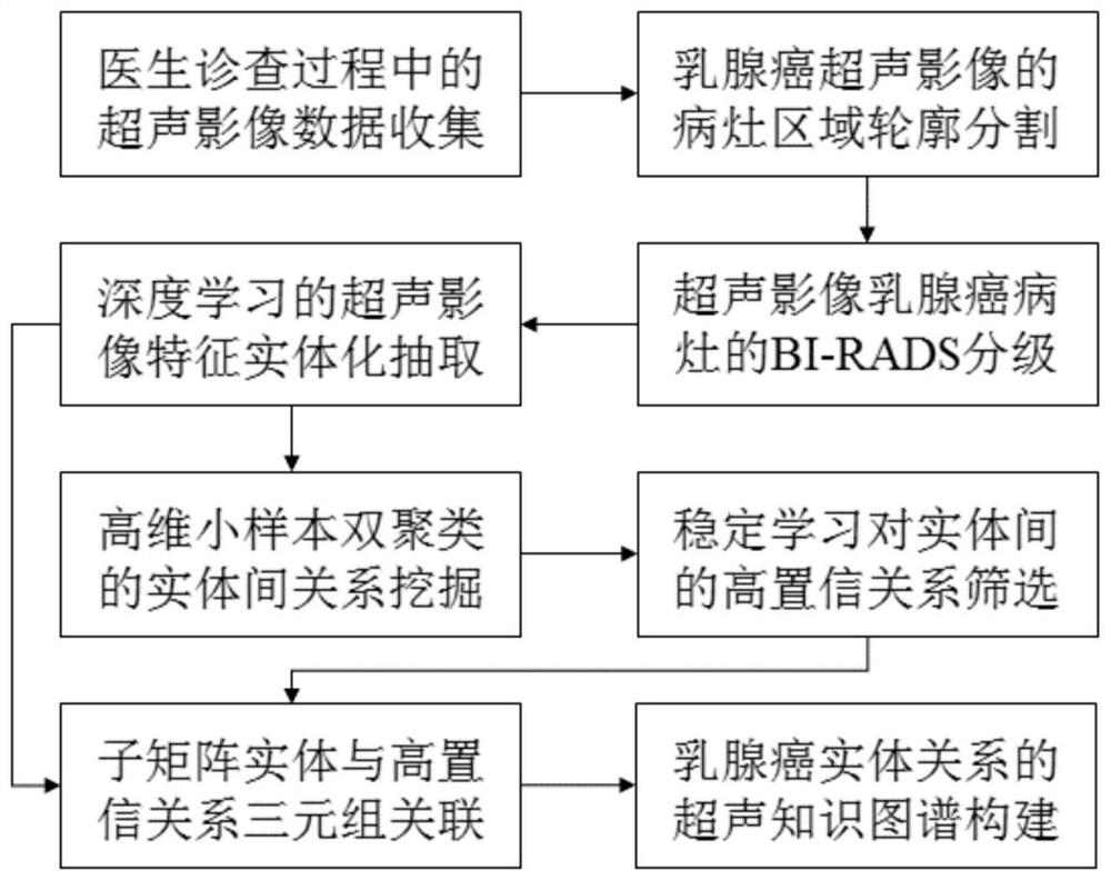 Knowledge graph construction method for breast cancer ultrasonic image high-confidence entity relationship