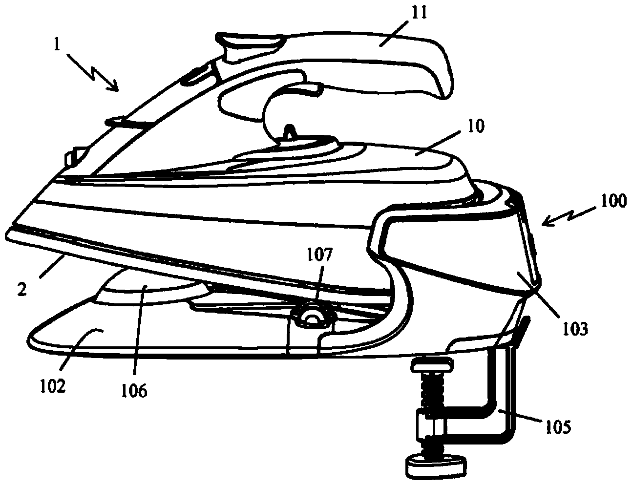 Clothes iron including a button for controlling the steam