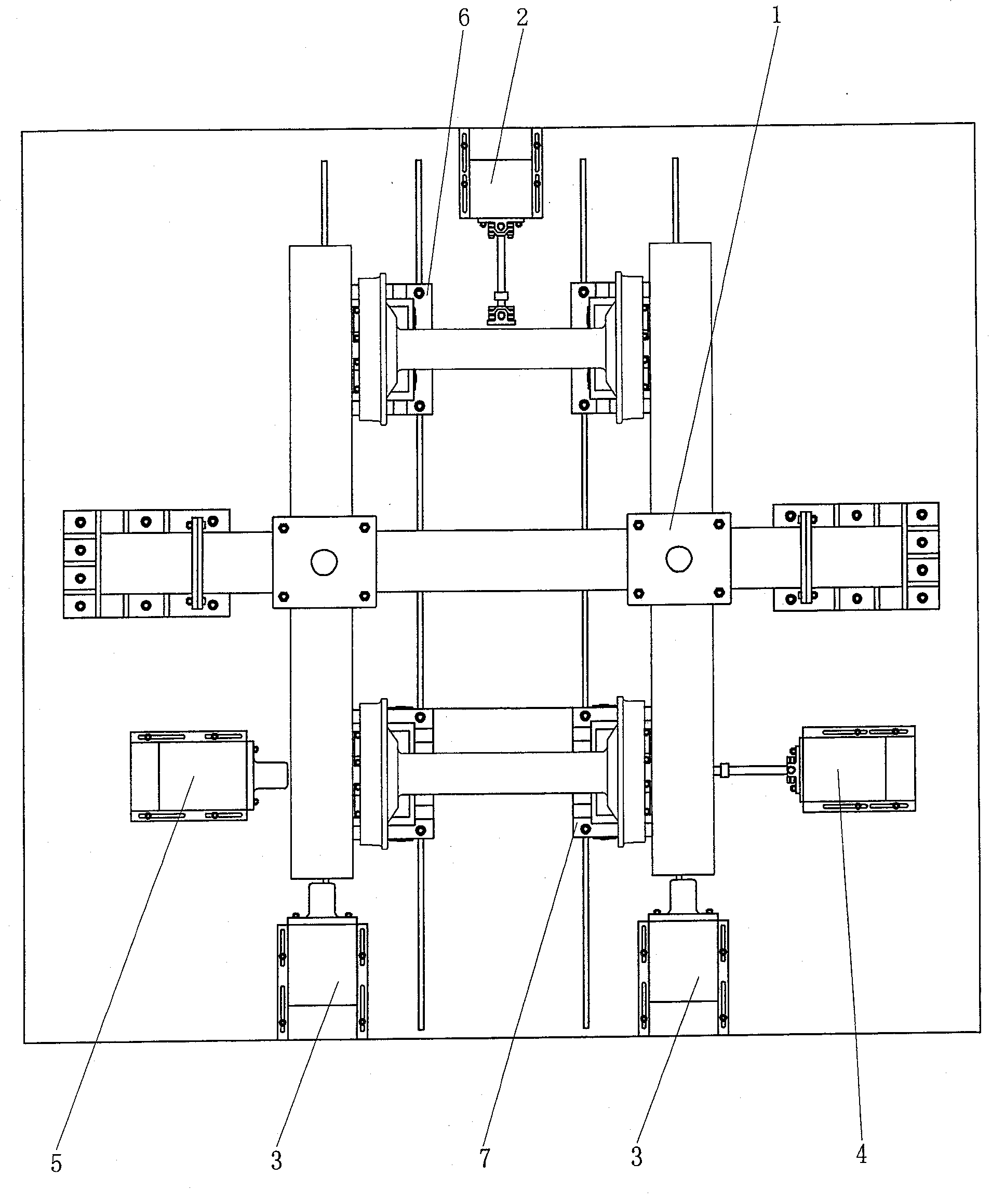 Test stand capable of simultaneously measuring railway stock bogie three-way rigidity